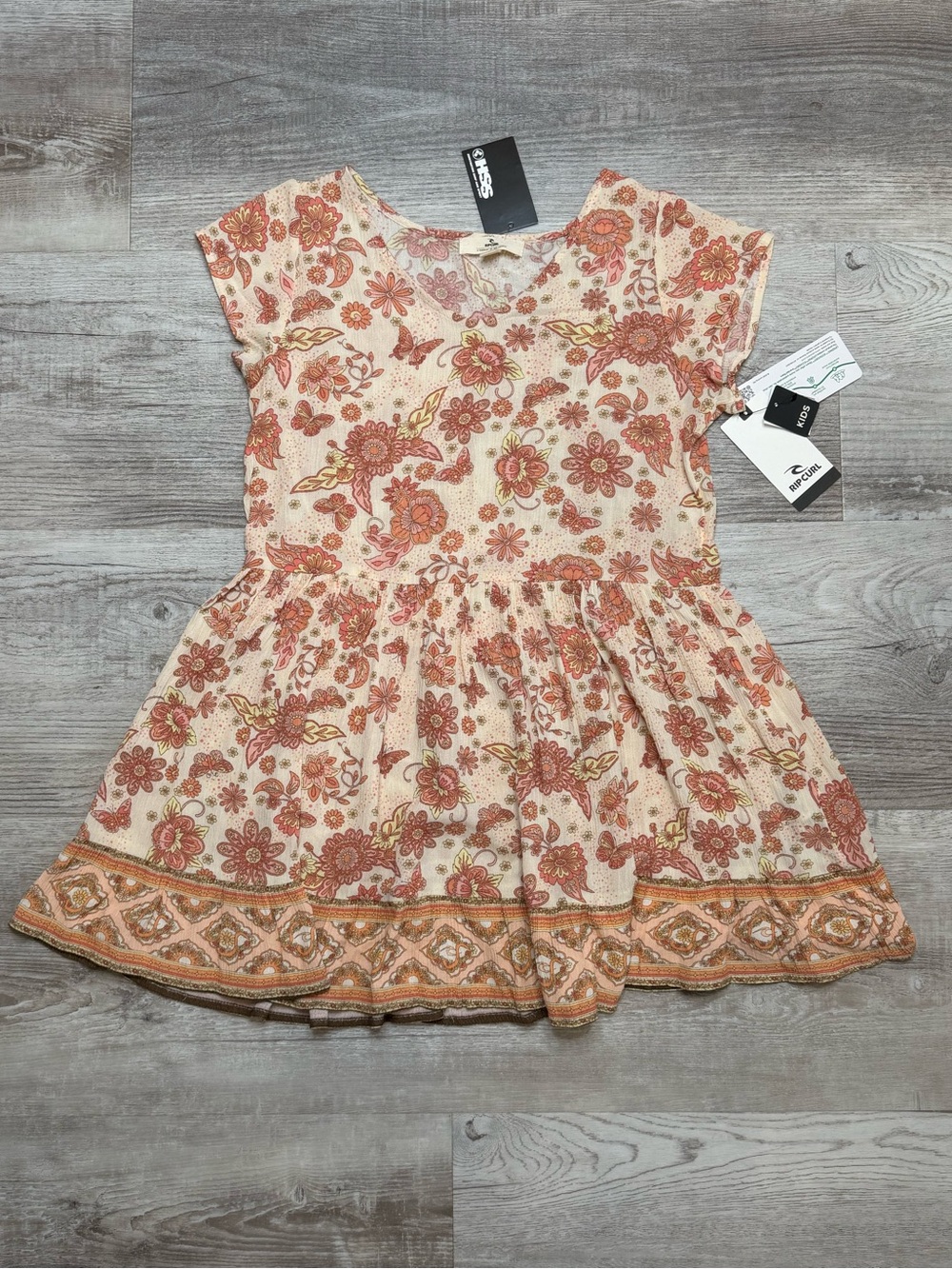 Rip Curl Girls Sun Catchers Viscose Crinkle Dress Size 10\S Boho Floral Bone NWT